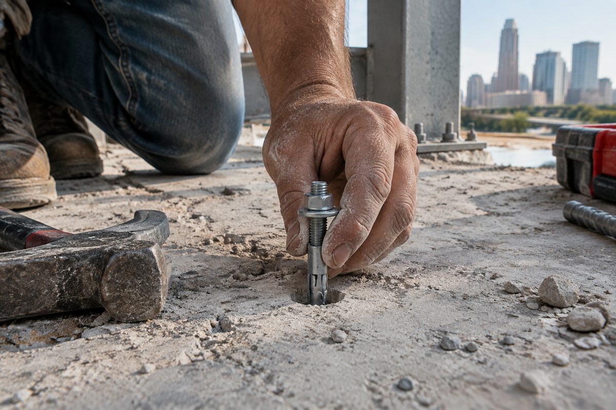 Hand setting an expansion anchor in a concrete slab